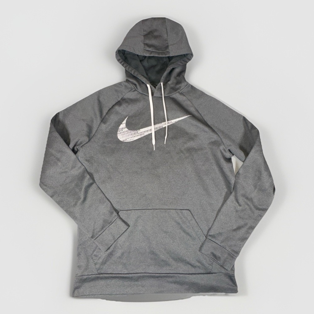 Nike Hoodie Mens LG Gray Dri-Fit Fleece Pullover Sweatshirt Swoosh